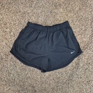 Nike Dri-fit Women's Black Lined Athletic Shorts with White Logo Size Large